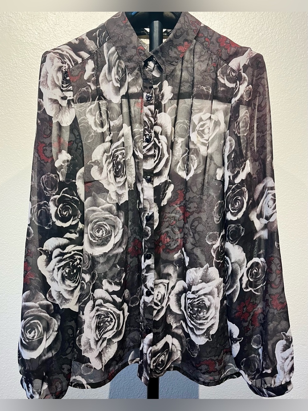 Northern Reflections Semi-Sheer Floral Button-Front Blouse - Size L (Women’s)